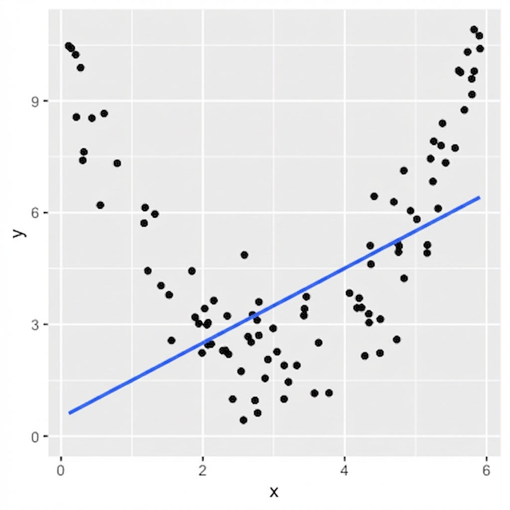 kuadratik ilişki ve doğrusal eğilim çizgisi olan saçılım grafiği