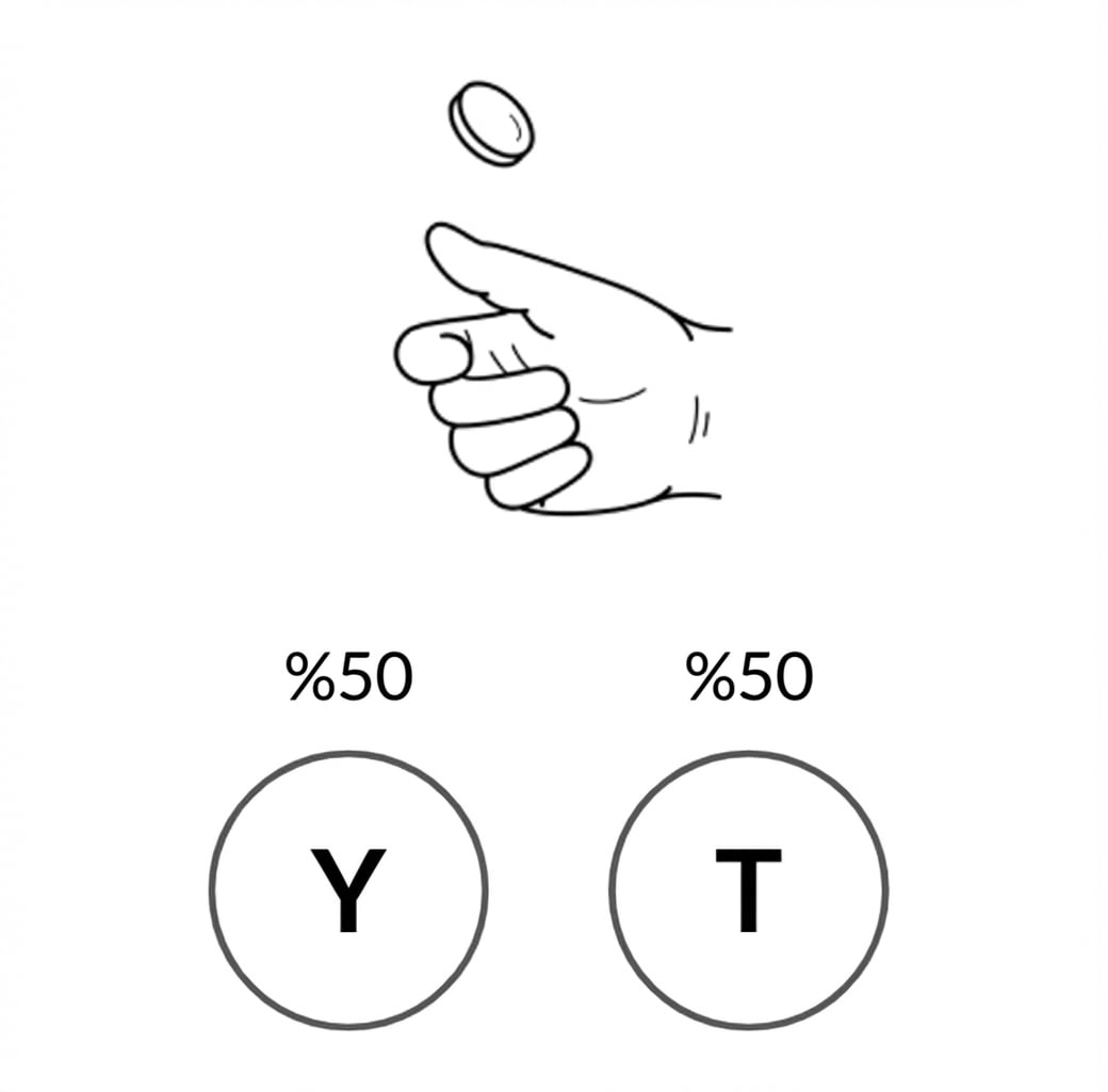Bir el, bir yüzü H %50 olasılıkla, diğer yüzü T %50 olasılıkla olan parayı atıyor