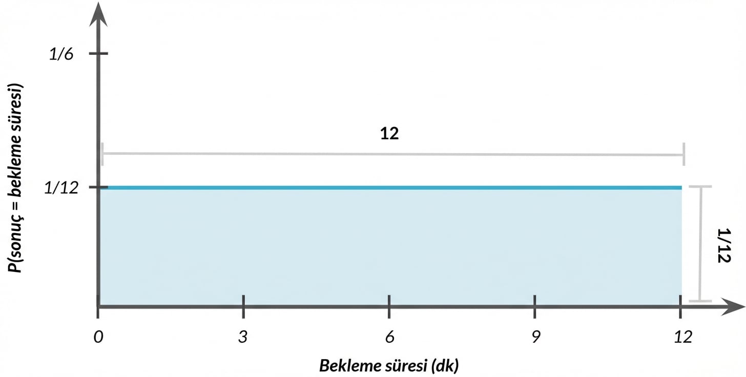 Dağılımın genişliği bir, yüksekliği bir bölü on iki.png