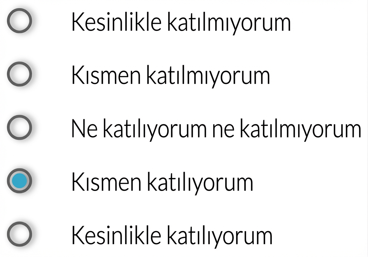 kesinlikle katılmıyorum/biraz katılmıyorum/ne katılıyorum ne katılmıyorum/biraz katılıyorum/kesinlikle katılıyorum