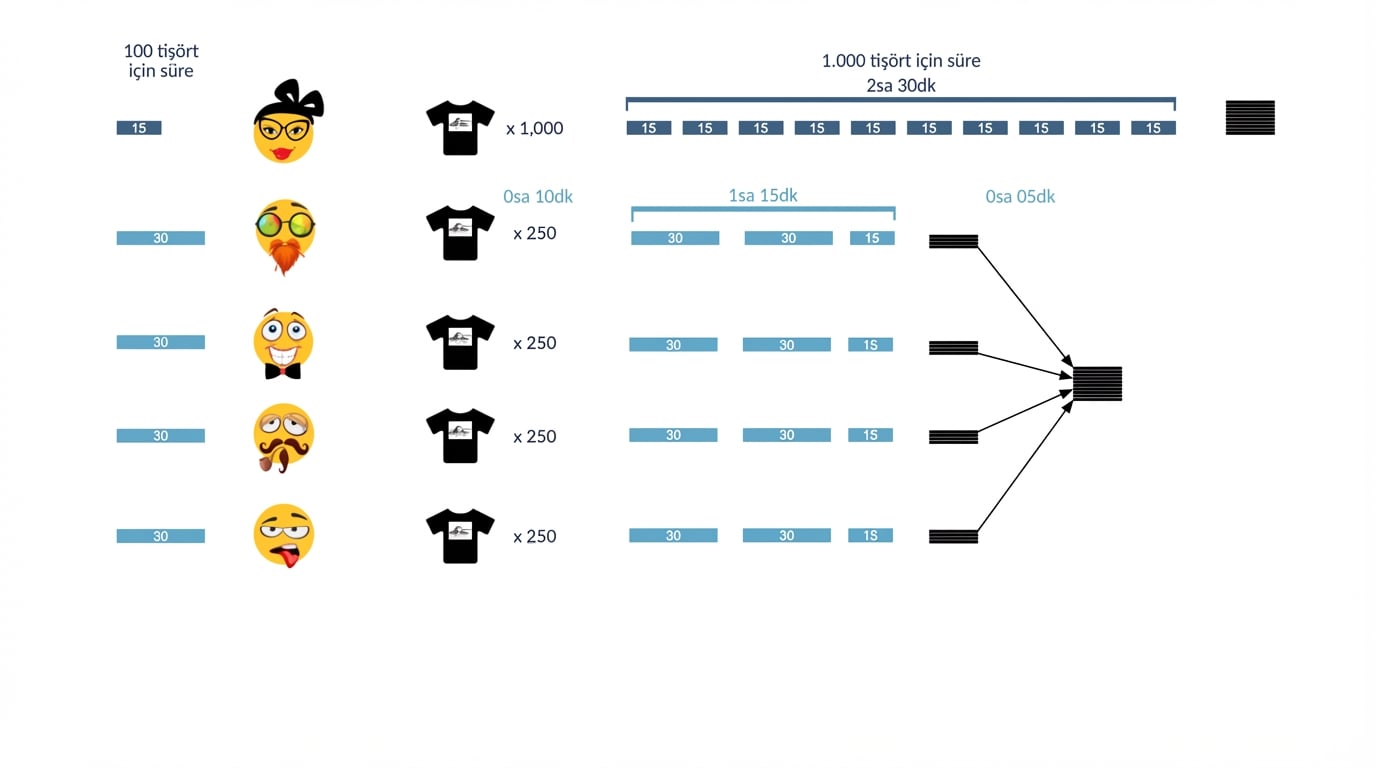 dört junior danışmandan tişörtleri tek yığına toplamak beş dakika sürer