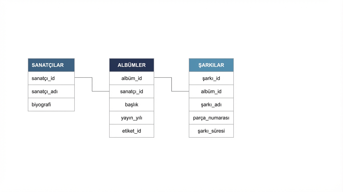 albums tablosu, songs tablosuna album benzersiz anahtarıyla bağlıdır