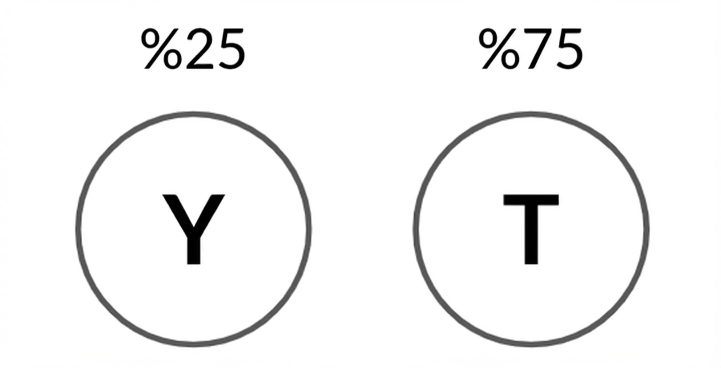 Yazı için %25 olasılık, tura için %75 olasılık gösteren görsel