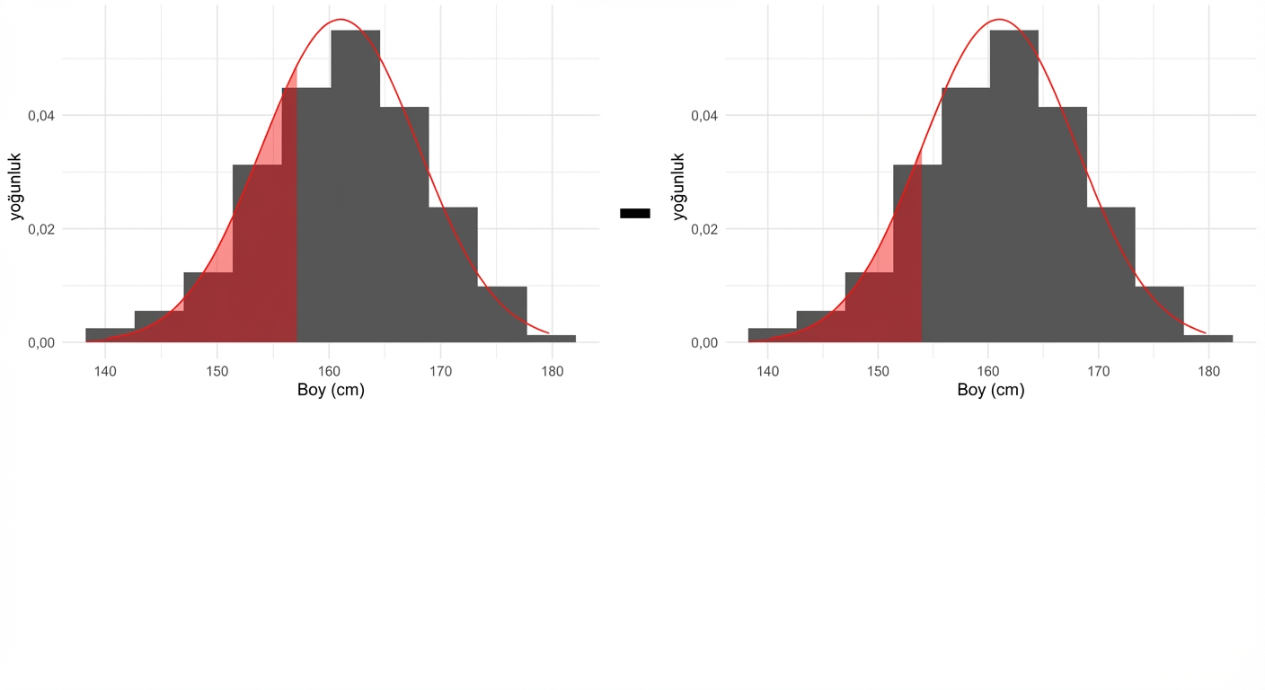 157’den küçük alan eksi 154’ten küçük alan