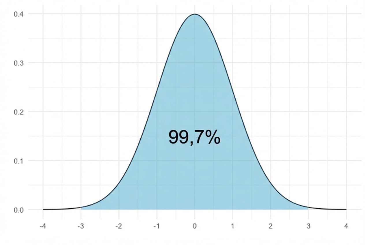 −3 ile 3 arası alan vurgulu, %99,7 yazılı normal dağılım