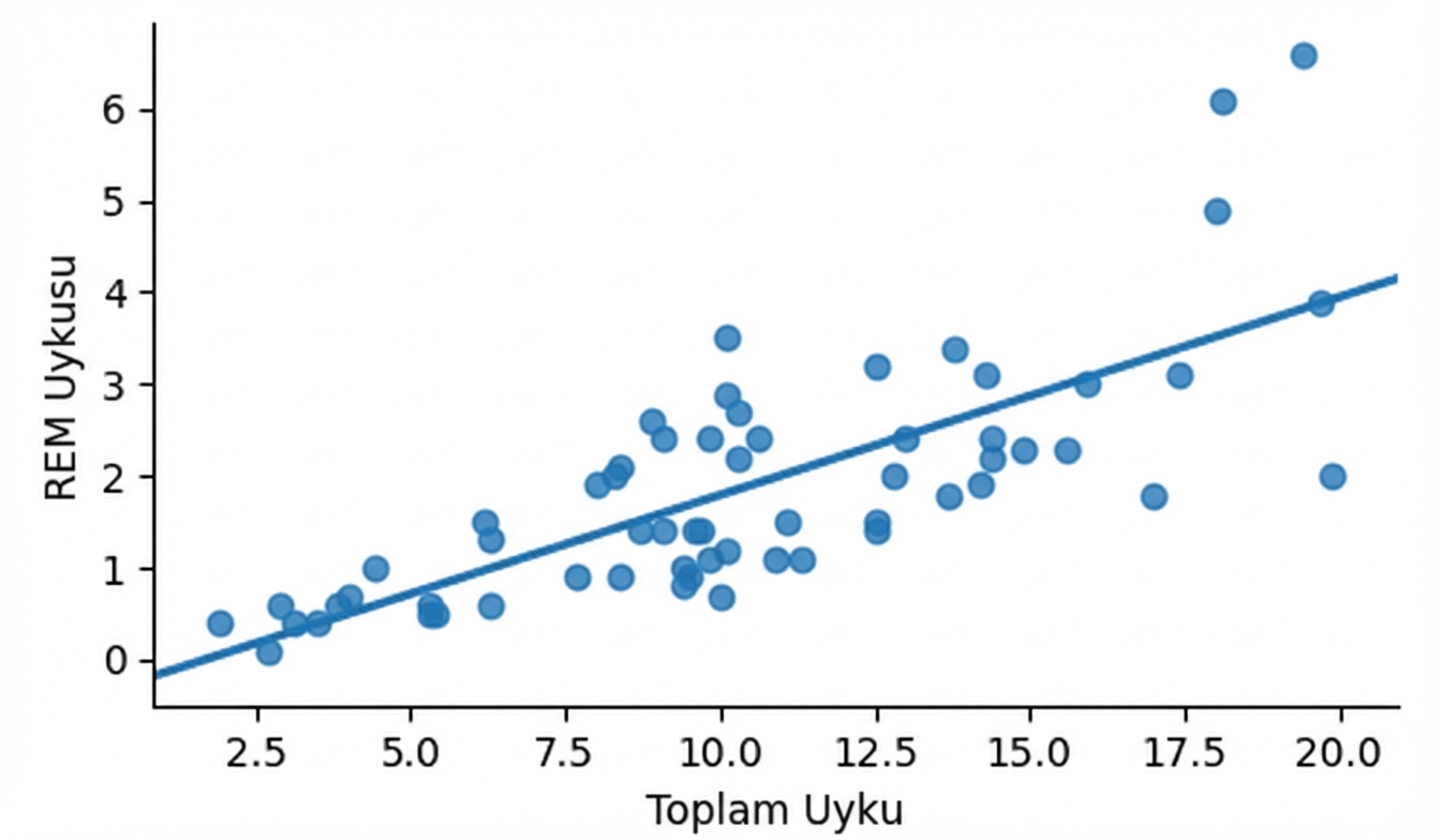 Doğrusal trend çizgili sleep_rem vs. sleep_total saçılım grafiği