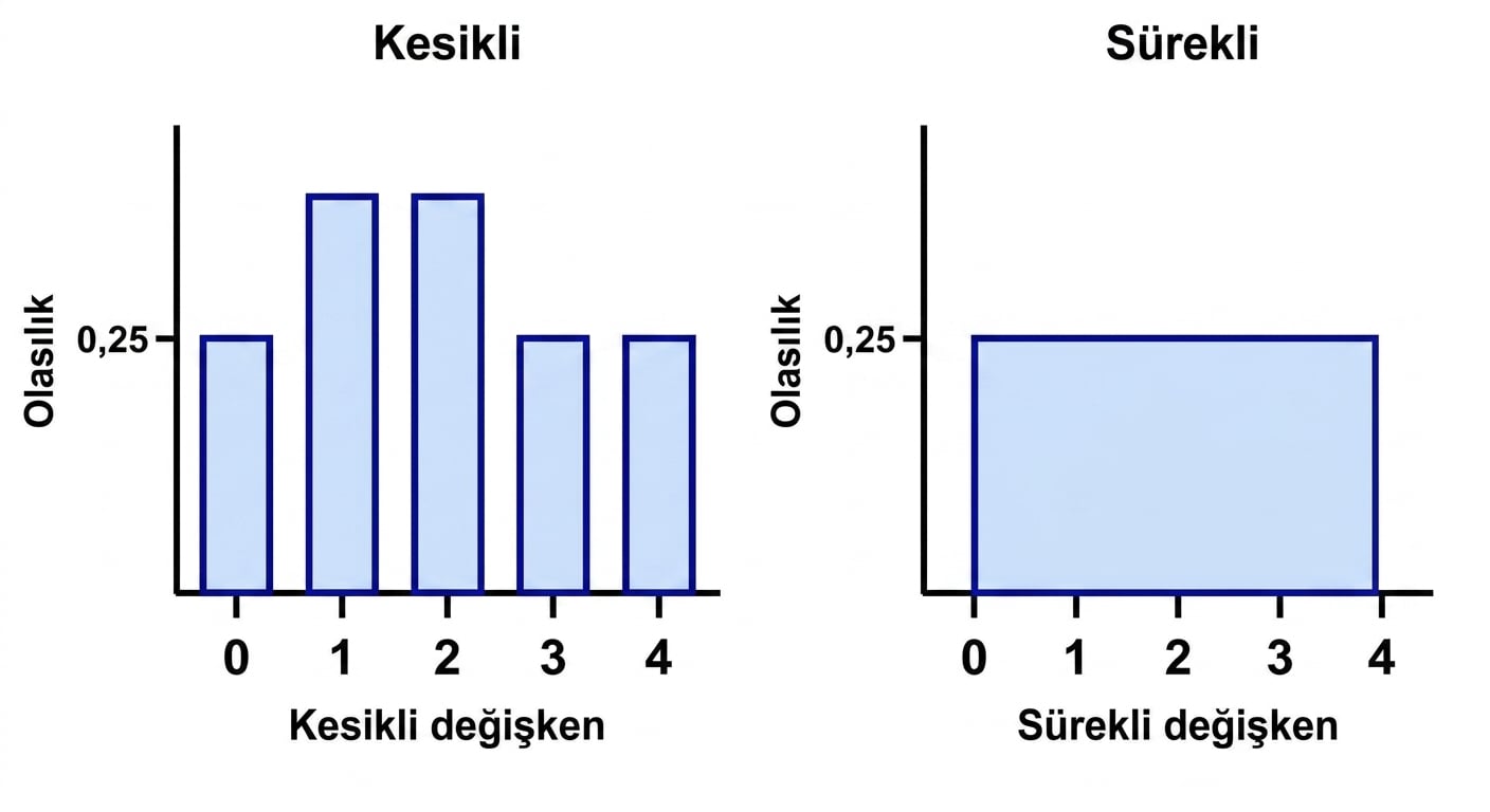Illustration of discrete and continuous uniform distributions