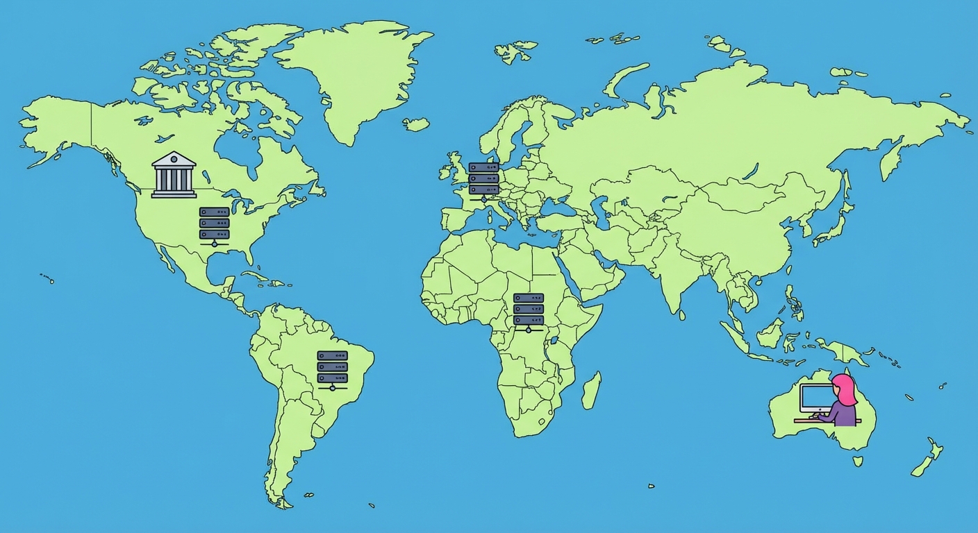Küresel veri merkezi haritası ve Avustralya'da bir kullanıcı