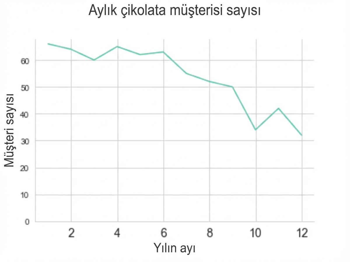 Aylık müşteri sayısının düştüğünü gösteren çizgi grafik