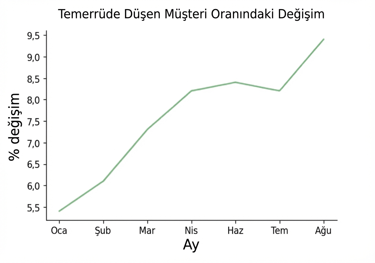 Aylara göre temerrüde düşen müşterilerde yüzde değişim artışı çizgi grafiği
