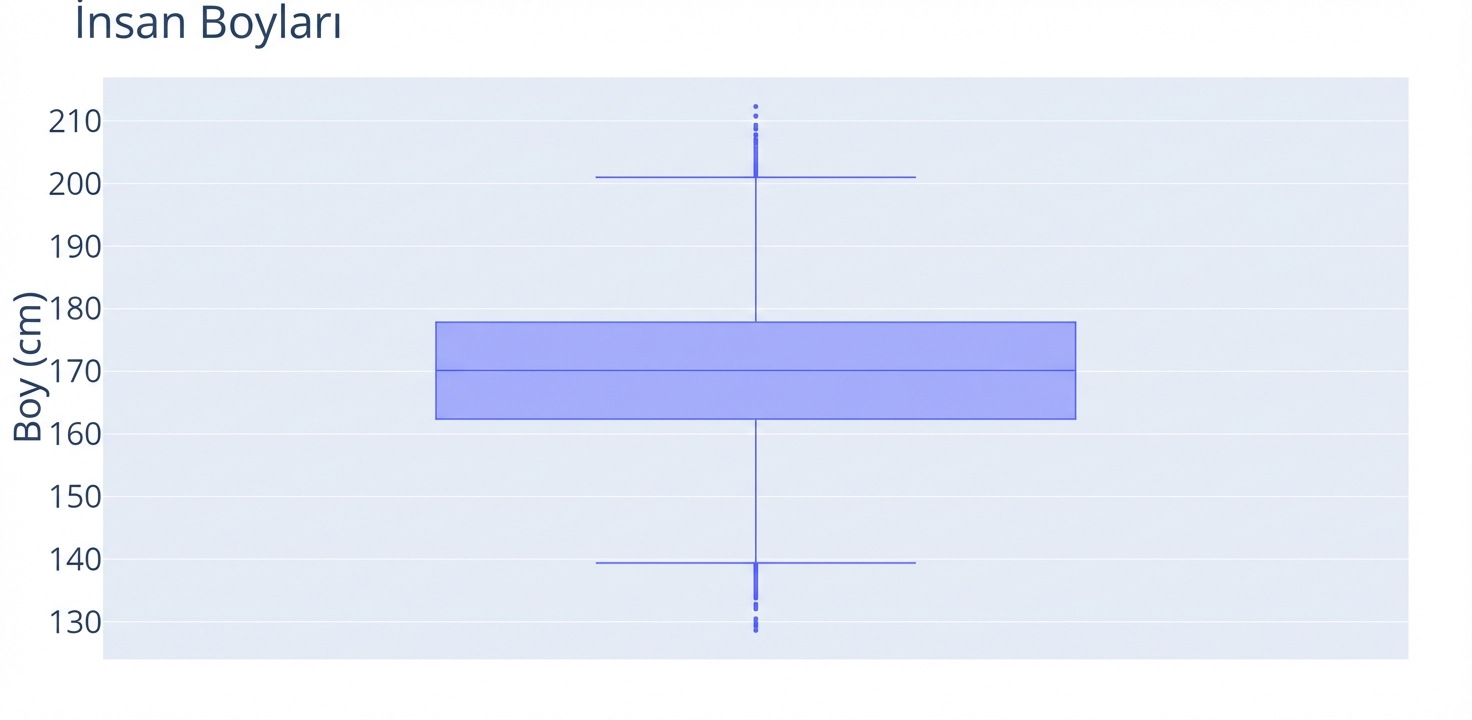 Bir kutu grafikte insanların boyları. Santimetre cinsinden boylar y ekseninde.