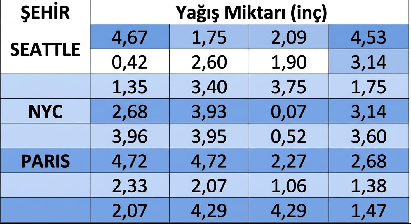 Aynı dokuz-a-dört matris; üst satır kaldırılmış, boş hücrelerin silinmesini temsil eder.