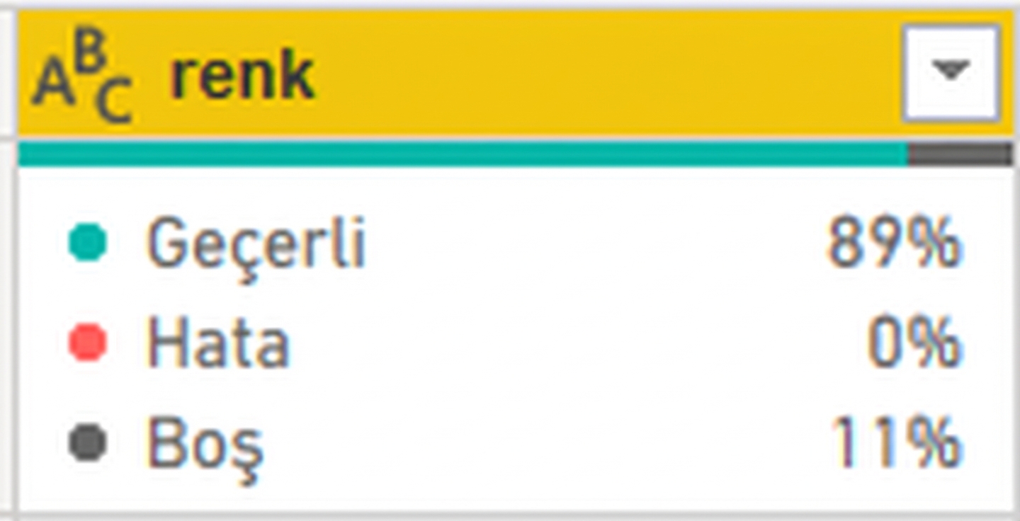 Sütun kalitesi özelliğinin çıktısını gösteren bir ekran görüntüsü.
