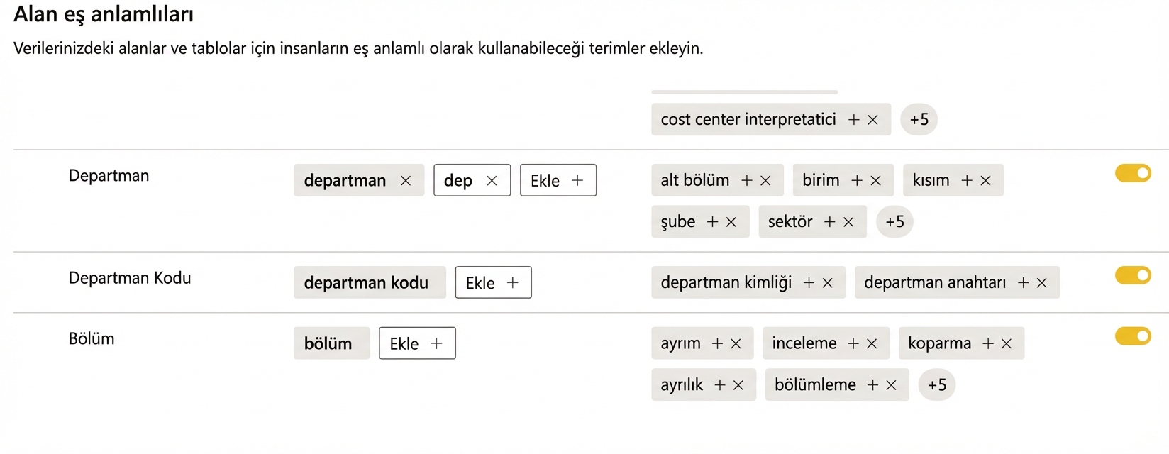 Soru-Cevap için eşanlamlıları ekleme veya değiştirme