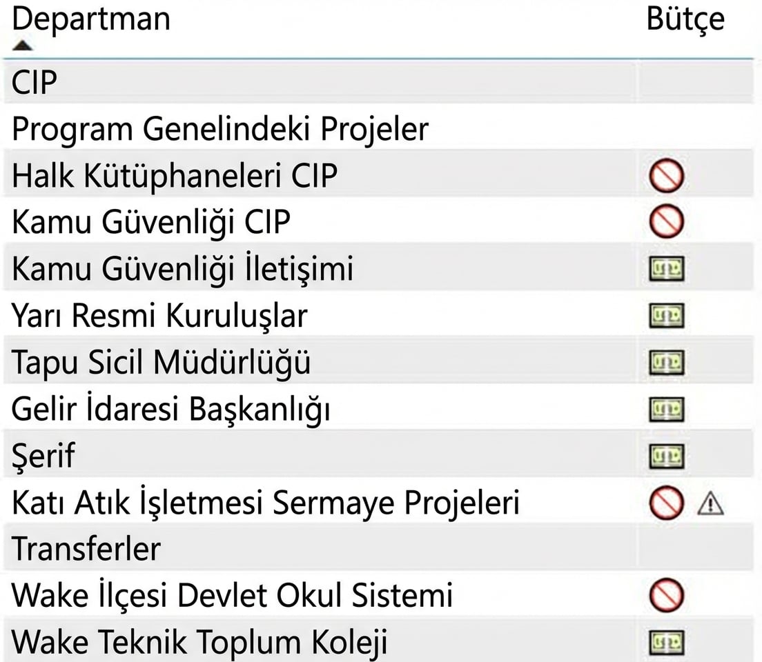 Her departmanın ilişkili bütçe simgeleri vardır