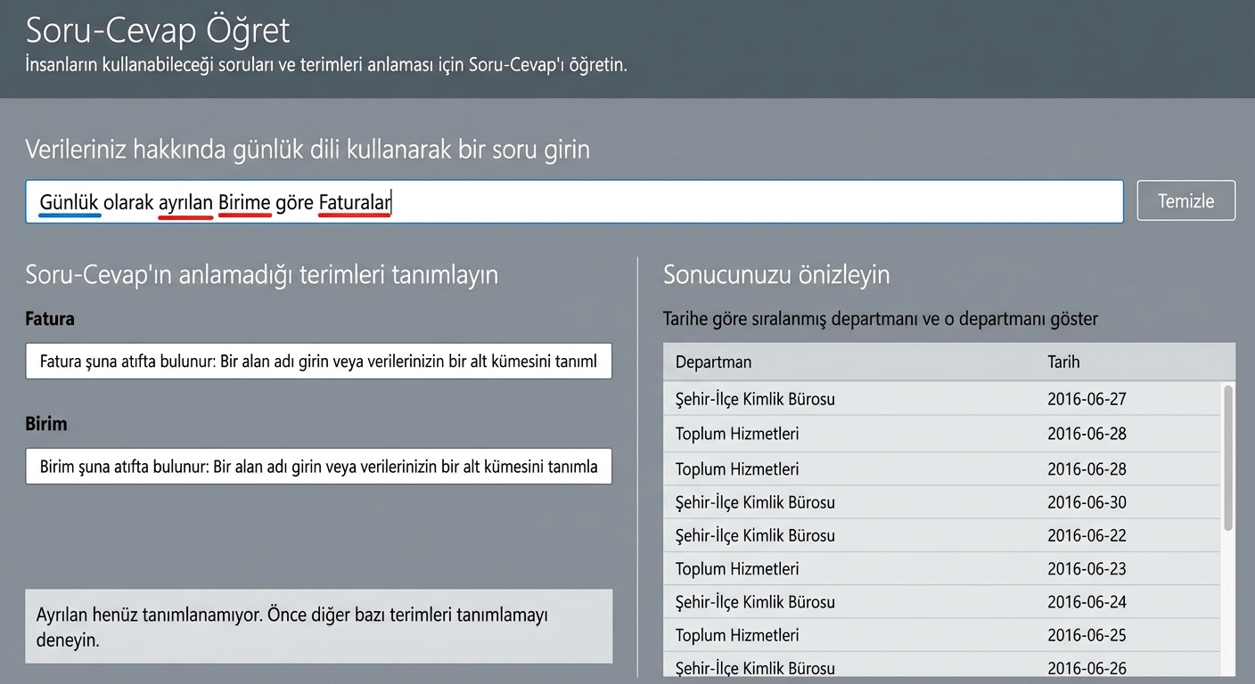 Teach Q&A işleviyle yeni terimler ekleme