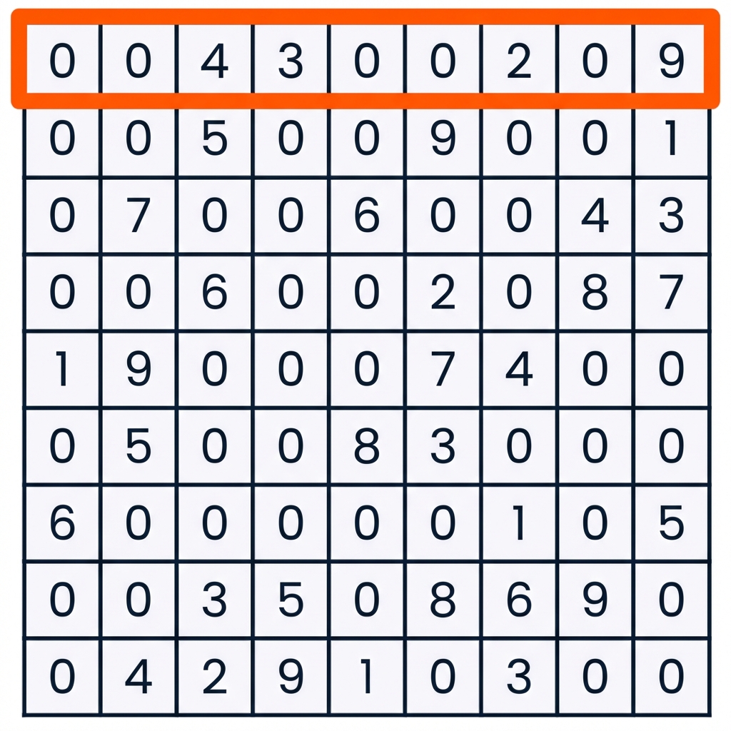 İlk satırı seçili bir sudoku oyunu