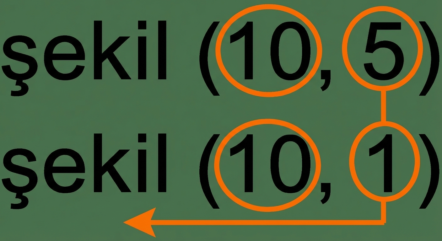 (10, 5) ve (10, 1) şekillerine uyumluluk kurallarının uygulanmasını gösteren grafik