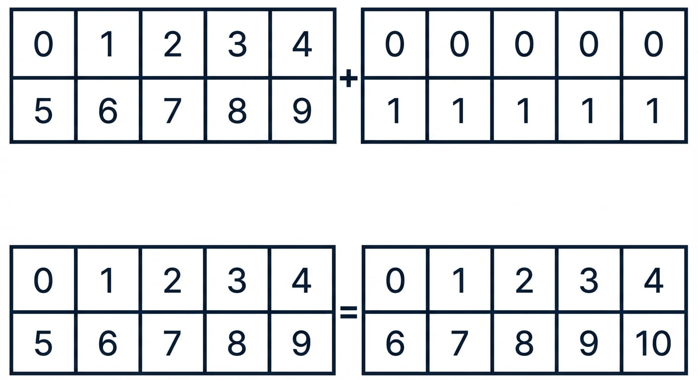 Tek sütunlu dizinin, daha büyük dizinin şekline sütun boyunca yayıldığını gösteren grafik
