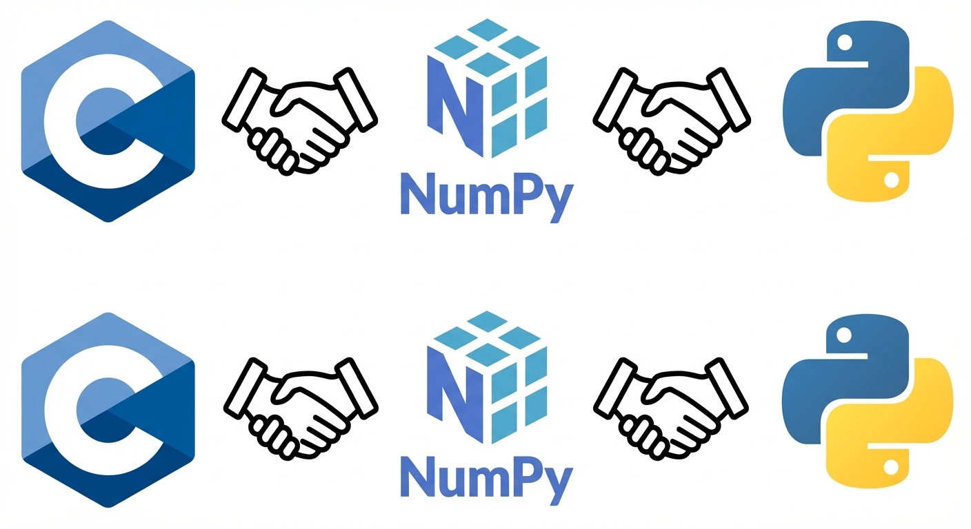 NumPy, Python ve C logoları