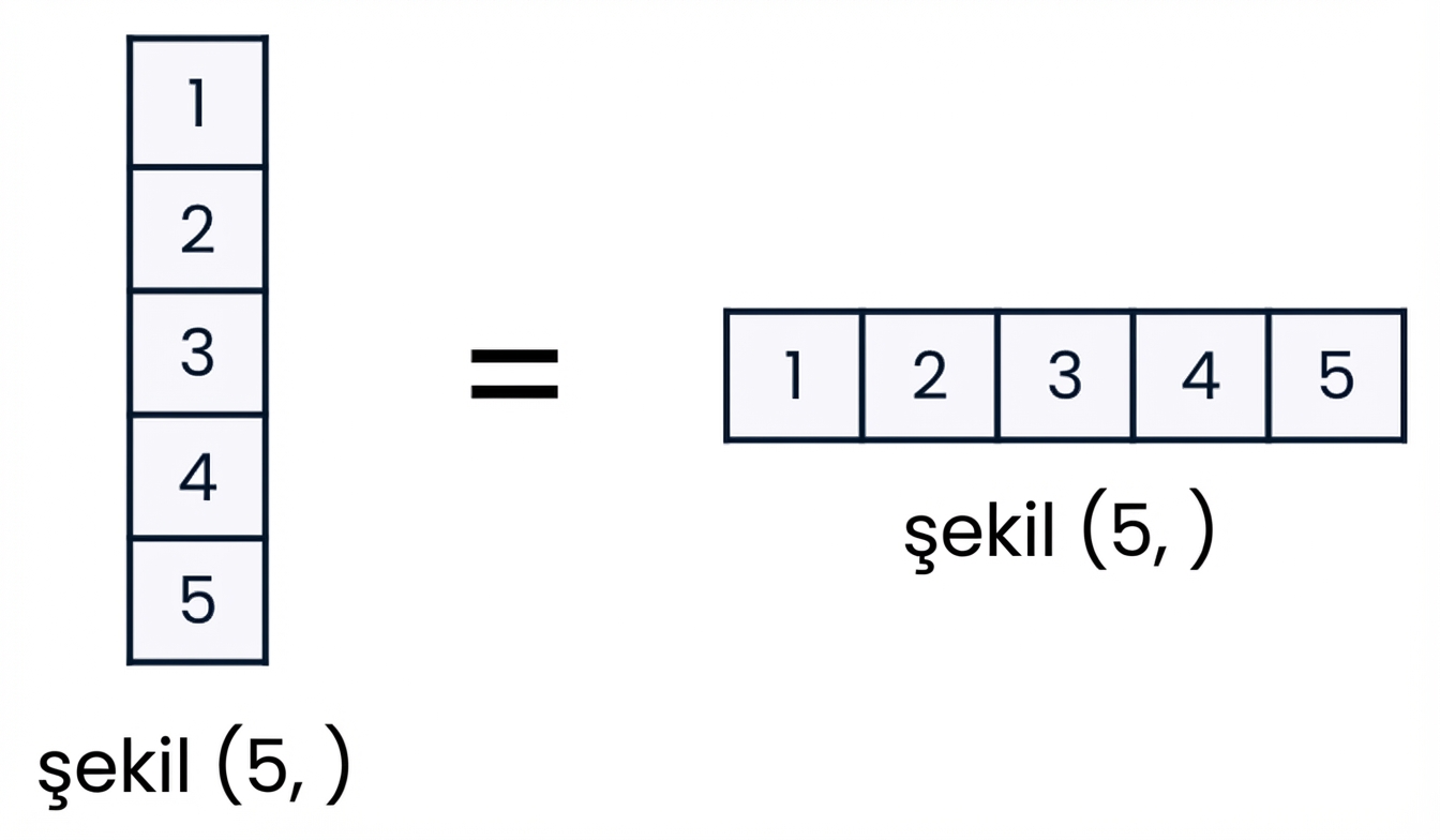 NumPy'de 1B dizilerin dikey veya yatay olamayacağını gösteren grafik