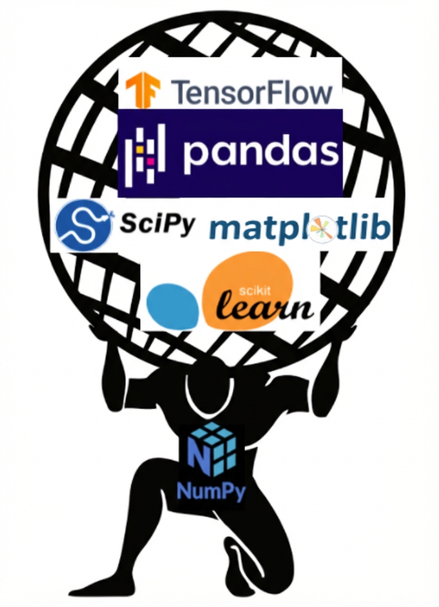 NumPy’nin Python dünyasını taşıdığına atıfla, küreyi tutan Atlas görseli