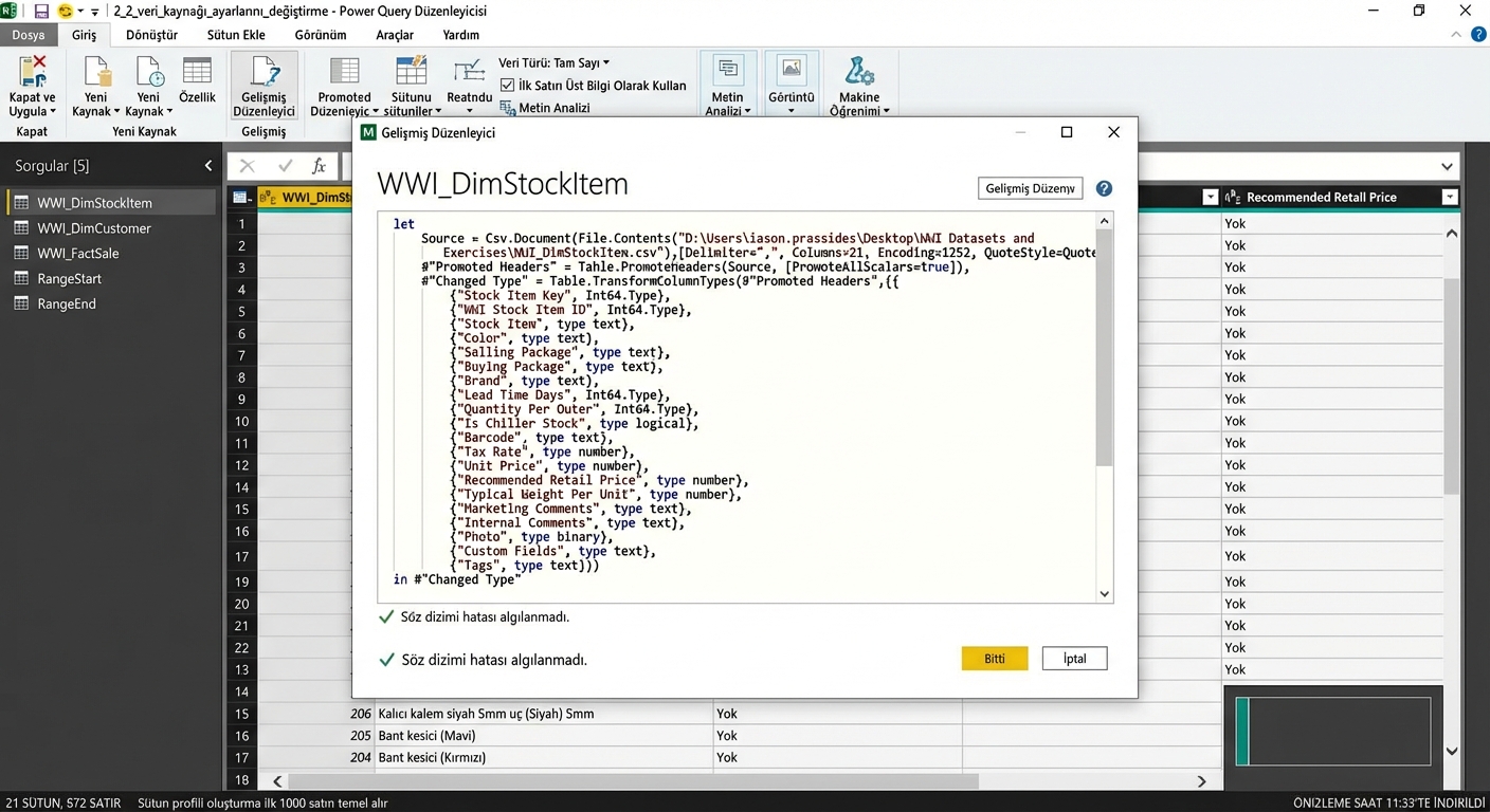 Gelişmiş Düzenleyici’de M Dili