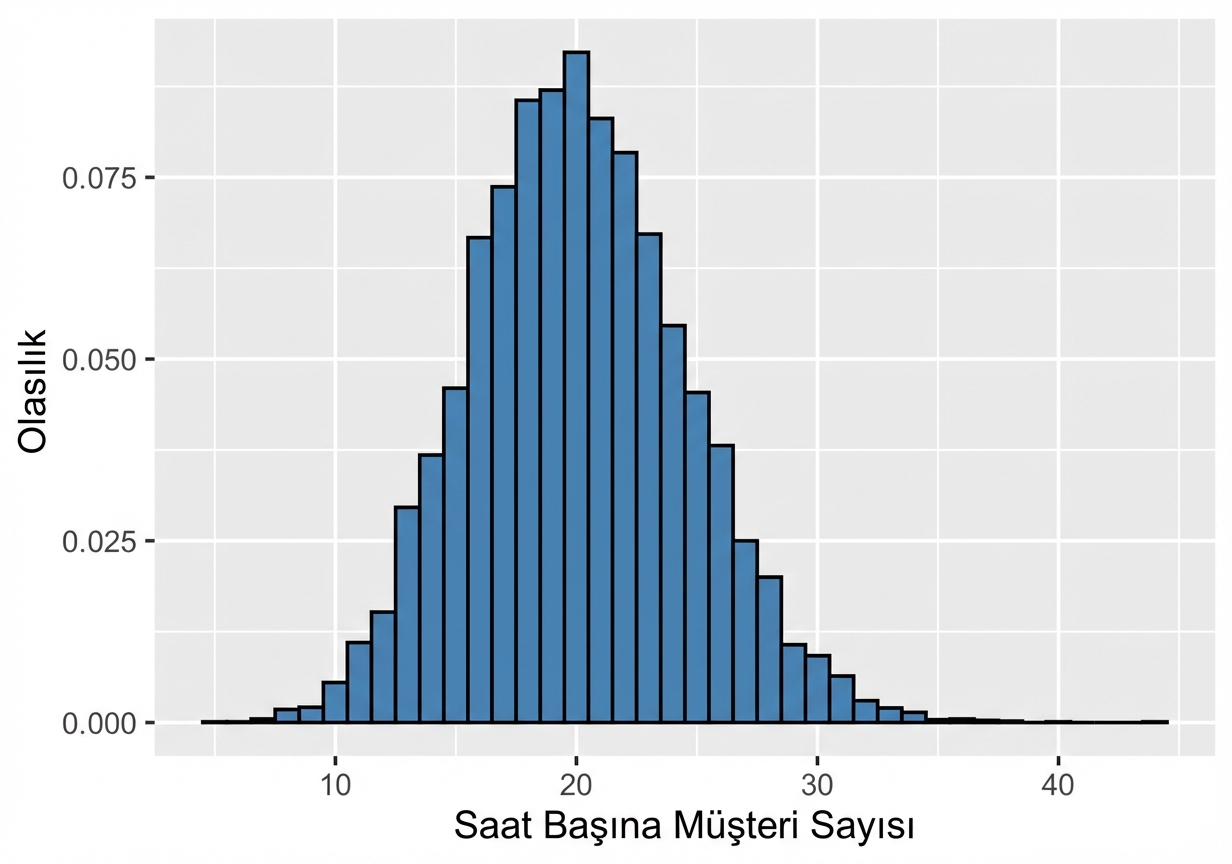 Lambda = 20 için Poisson dağılımı