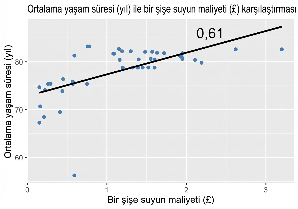 trend çizgili ve p eşittir sıfır nokta altmış bir olan yaşam beklentisi vs. su şişesi maliyeti saçılım grafiği.png