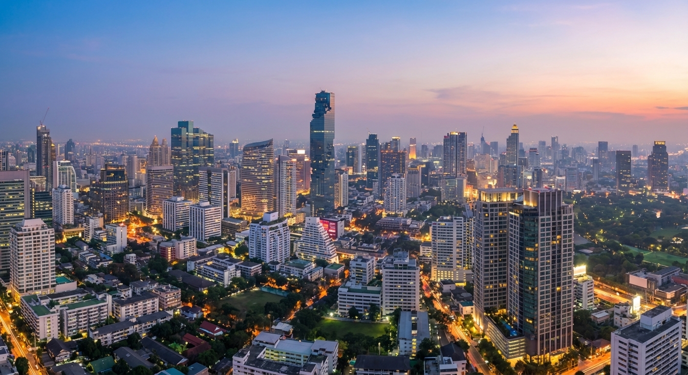 alacakaranlıkta Bangkok silüeti