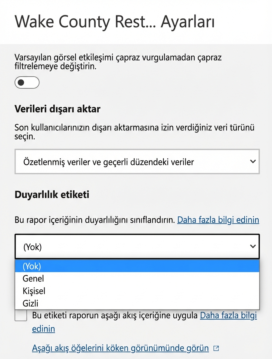 Bir rapora duyarlılık etiketi ekleme.