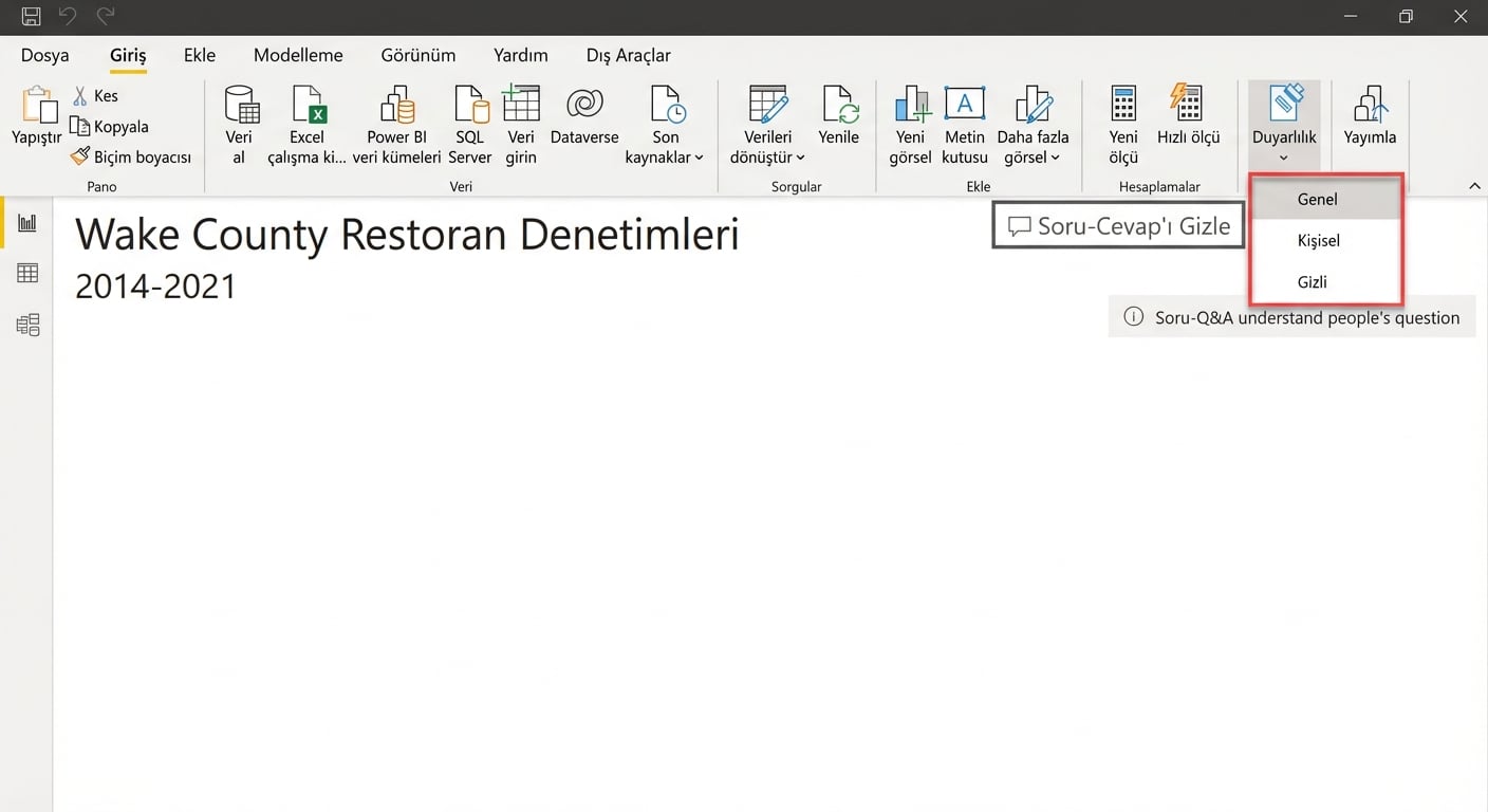 Power BI Desktop'ta bir duyarlılık etiketi ayarlama.