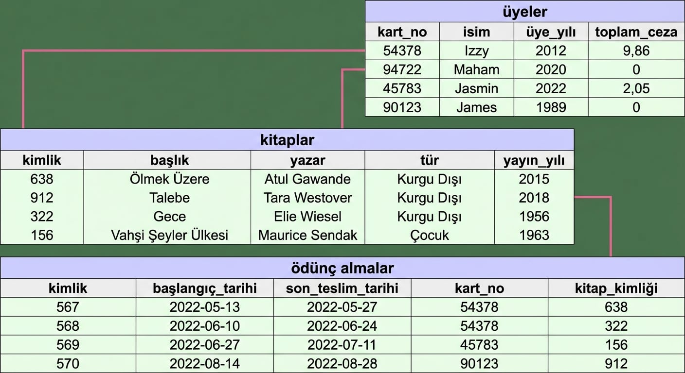 kütüphane ilişkisel veritabanı