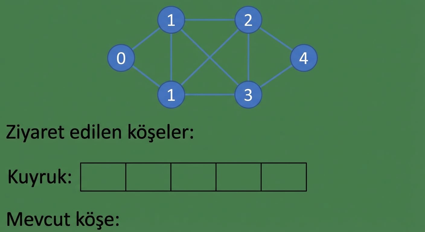 Bir grafik üzerinde genişlik öncelikli aramanın görsel gösterimi.