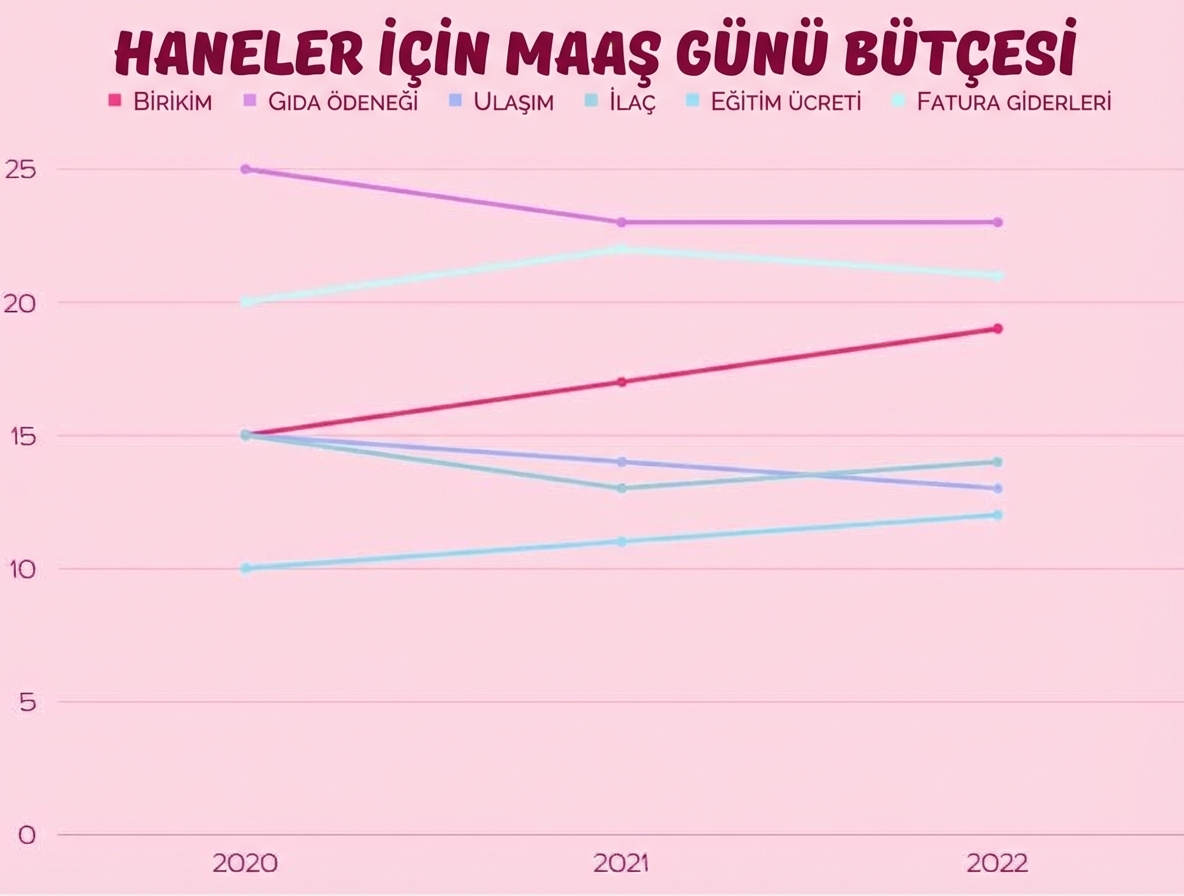 grafik, kategoriye göre bütçe giderlerinin zaman içindeki artışını veya azalışını gösterir
