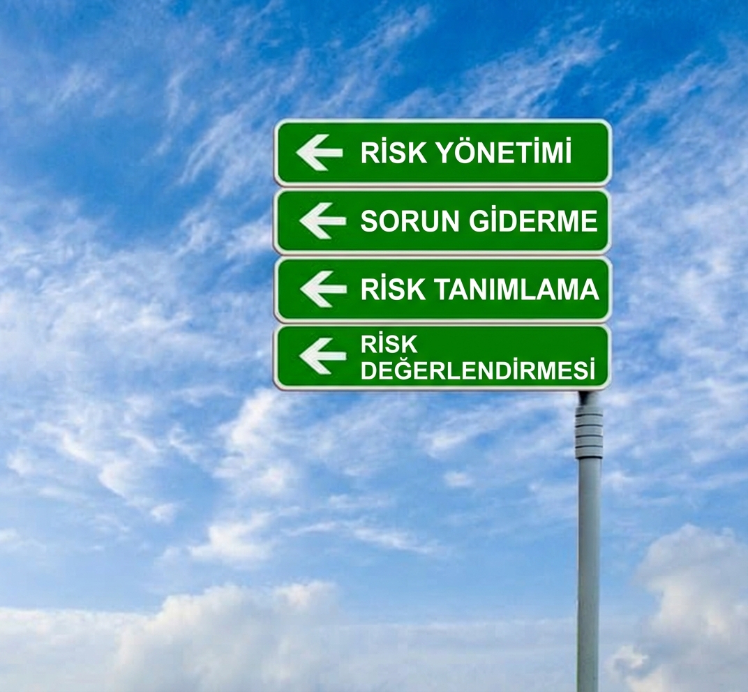 Risk yönetimiyle ilgili terimler içeren dört yol tabelası