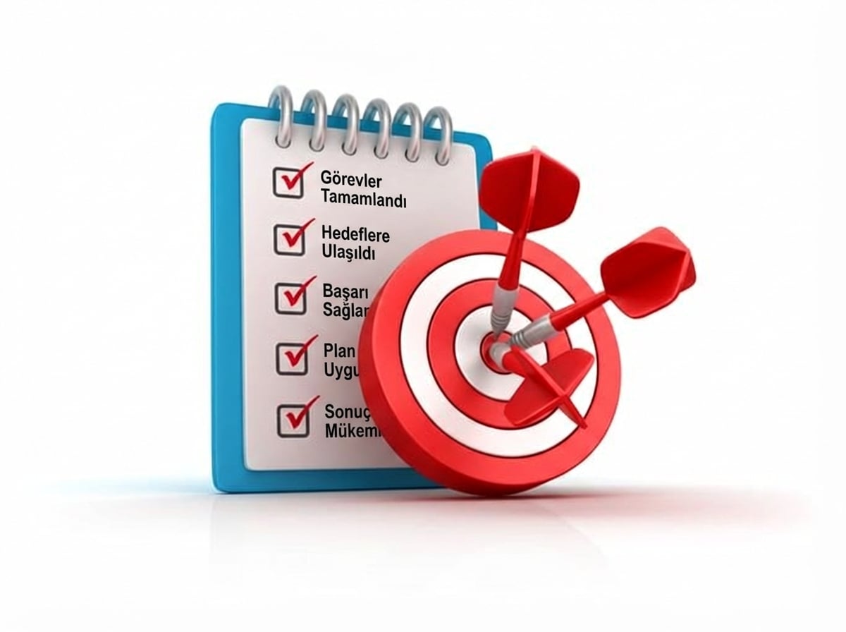 Hedef tahtasının yanında bir kontrol listesi gösteren bir görsel