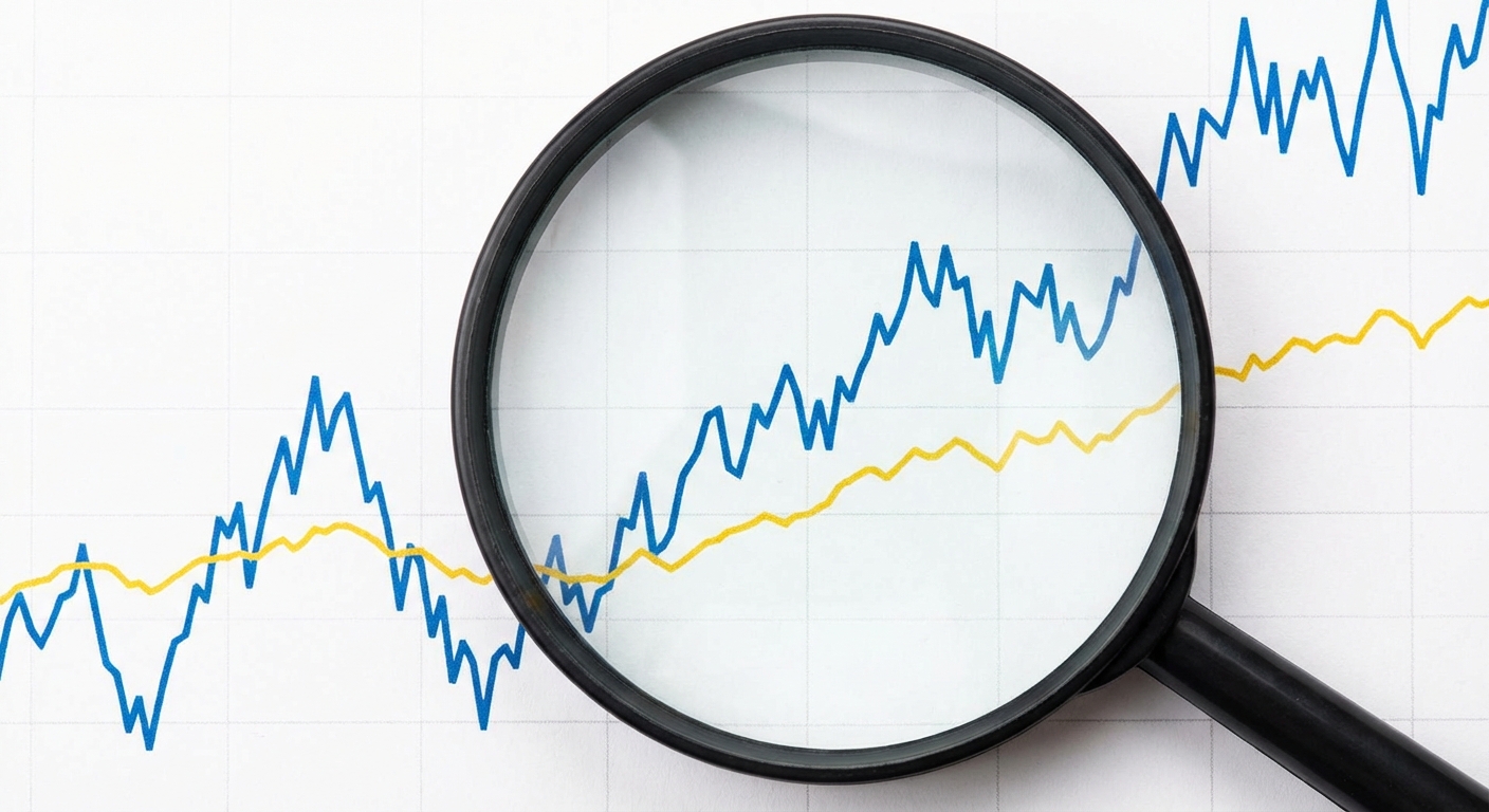 Finansal incelemeyi temsil eden, grafik rakamları üzerinde büyüteç
