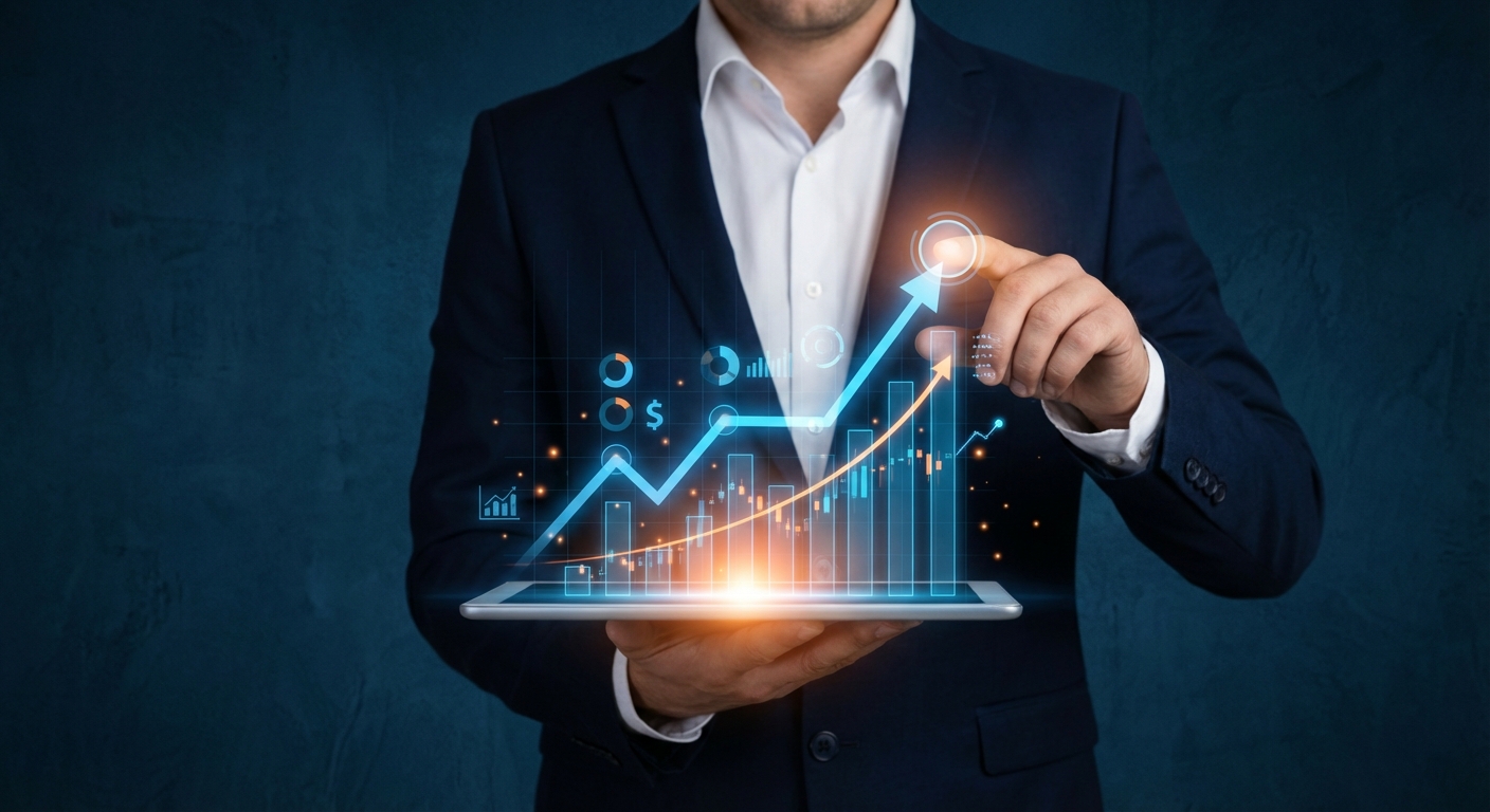 Artan performansı göstermek için grafiğin tepesini işaret eden bir adamın parmağı