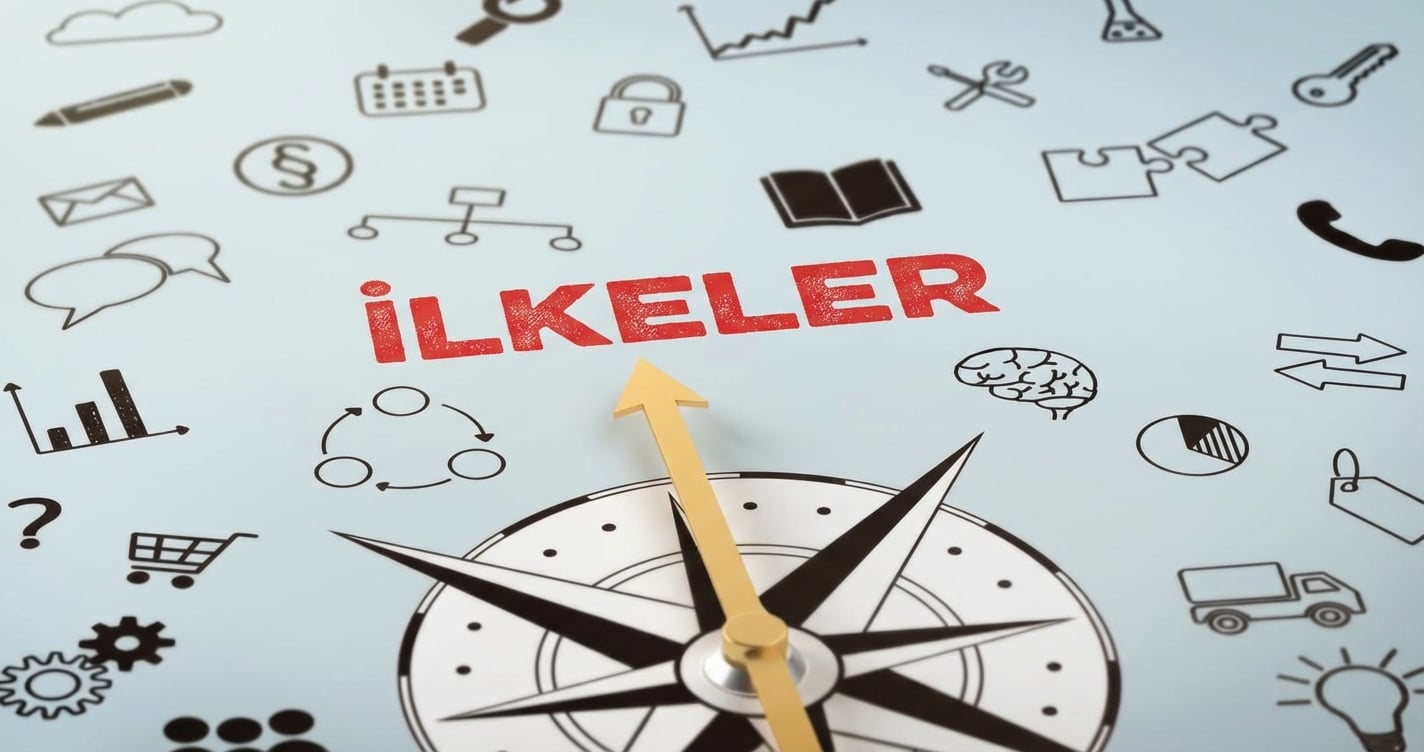 İlkeleri gösteren kelimeye yönelen pusula fotoğrafı