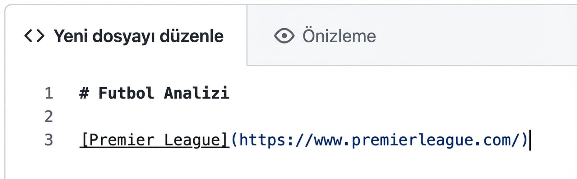 Köprü için sözdizimini gösteren bir markdown dosyası düzenleme görünümü