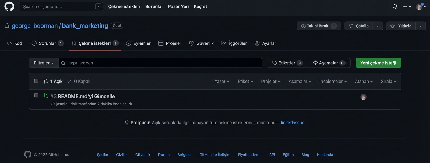 PR sekmesinin depo sahibine görünümü
