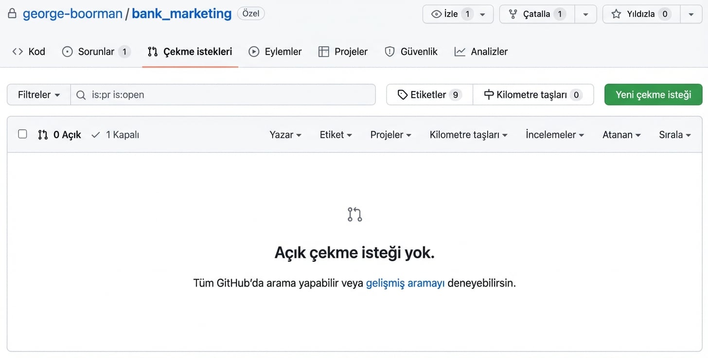 Çekme İstekleri sekmesi görünümü