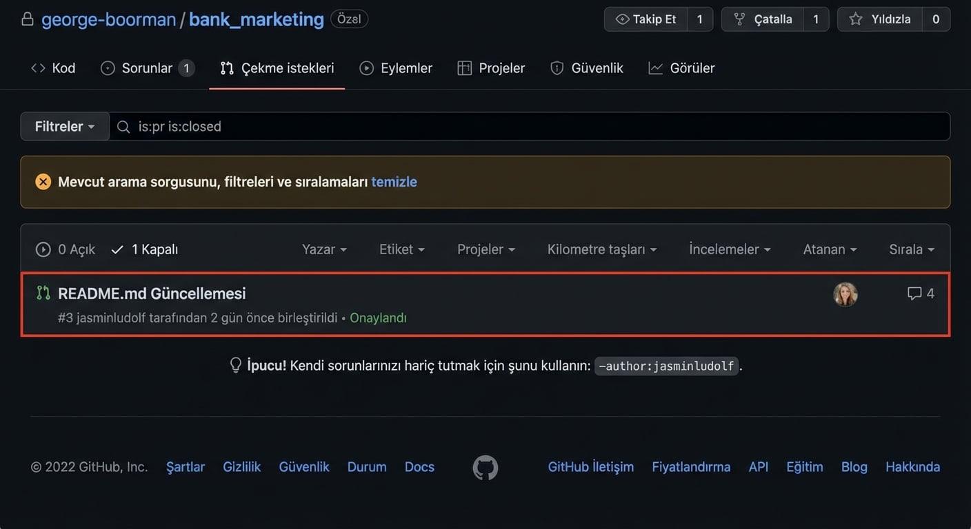 Kapalı PR'ların görünümü