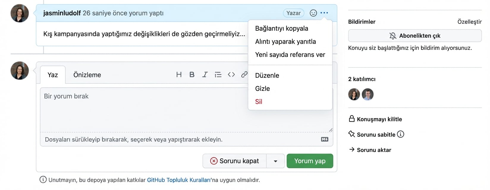 Alıntı yanıt düğmesini bulma görünümü