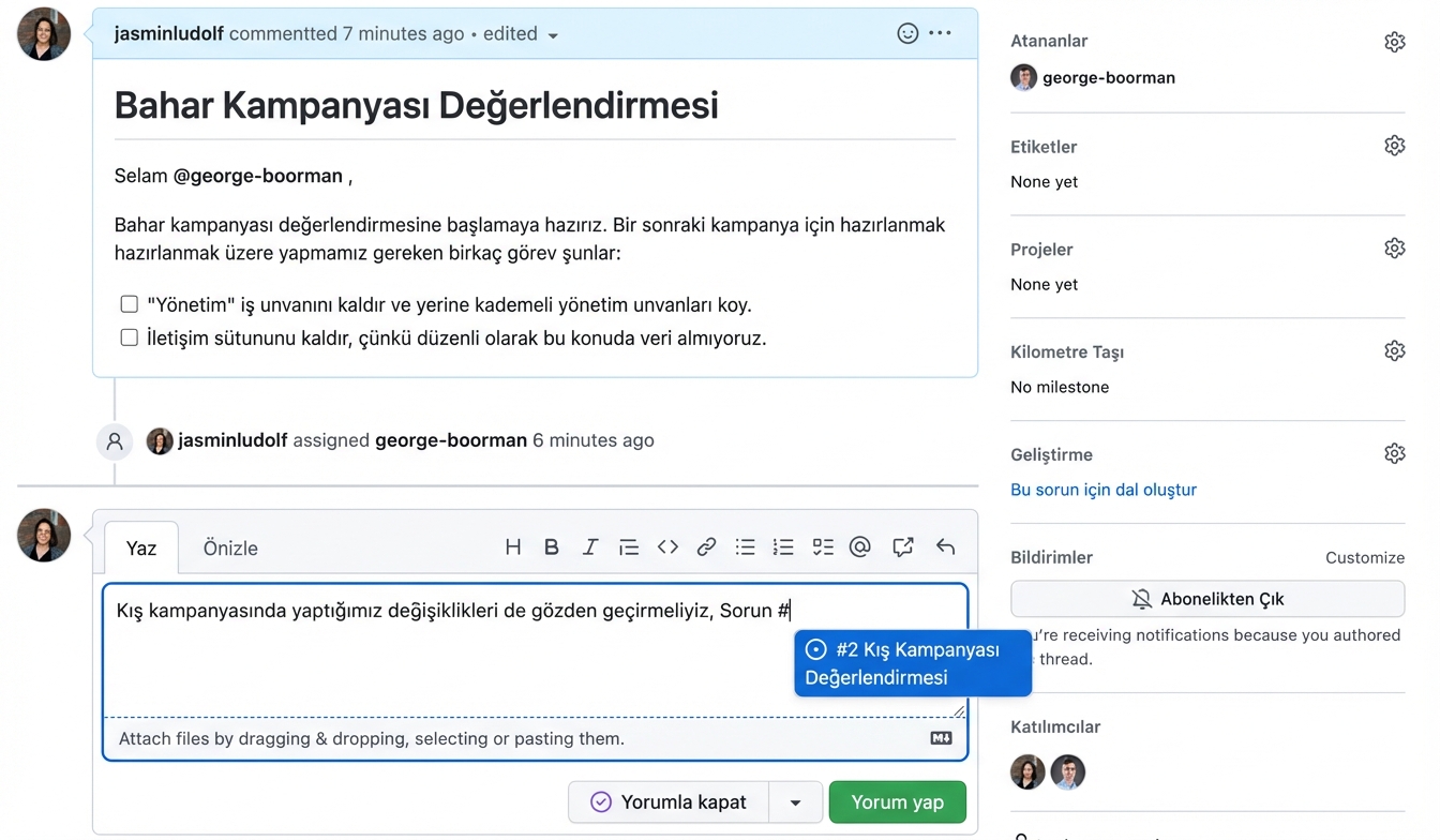 Başka bir issue’ya bağlantı verme görünümü