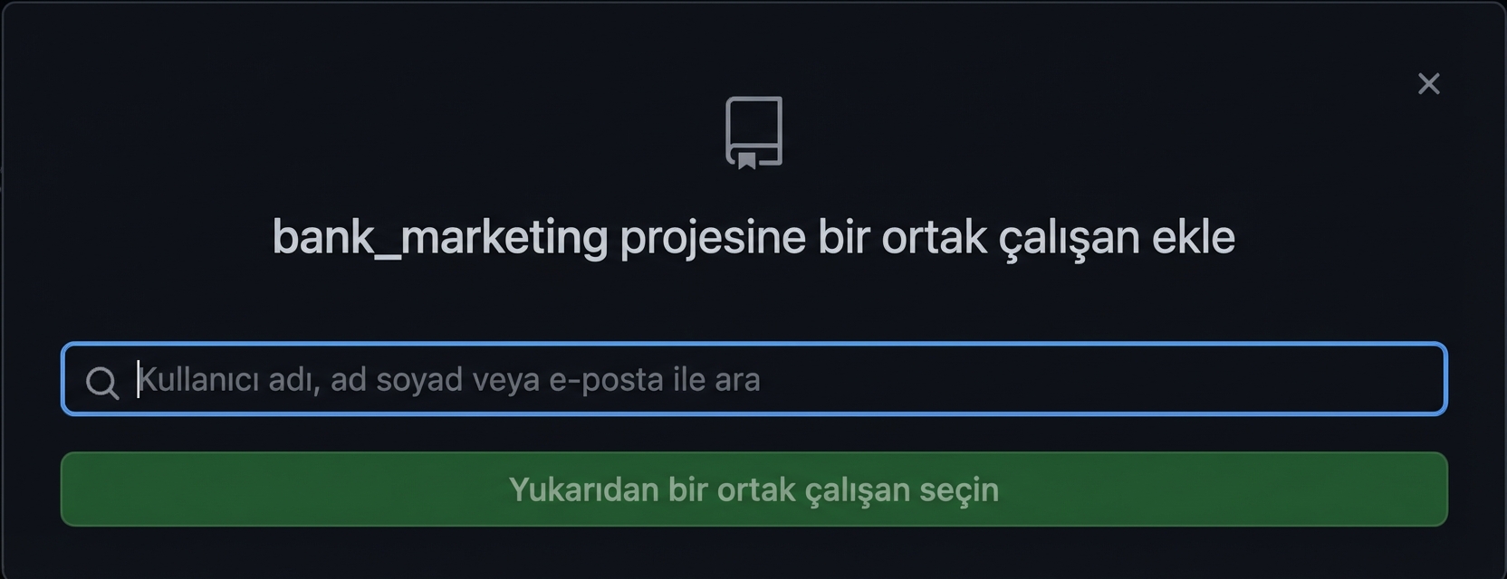 depoya işbirlikçi eklemek için açılır pencere
