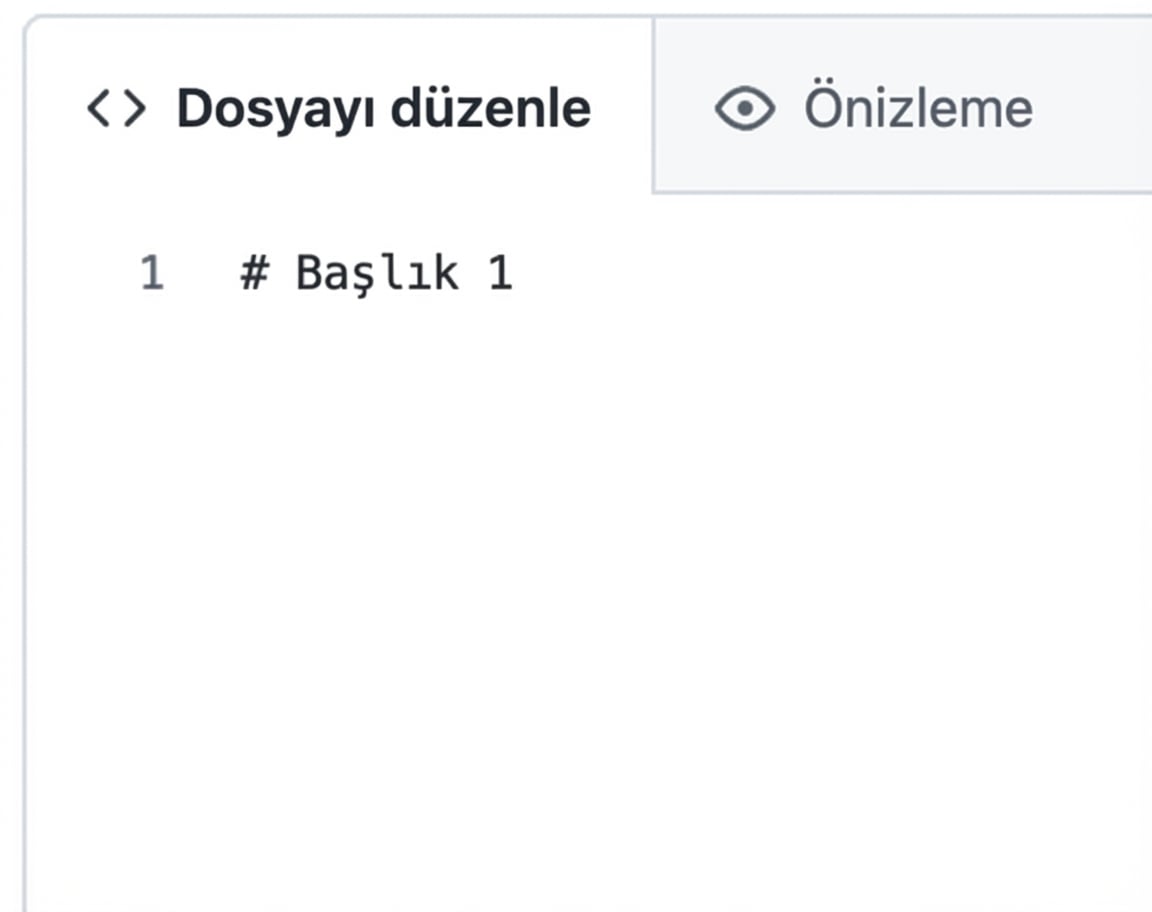 En büyük başlık için sözdizimini gösteren bir markdown dosyası düzenleme görünümü