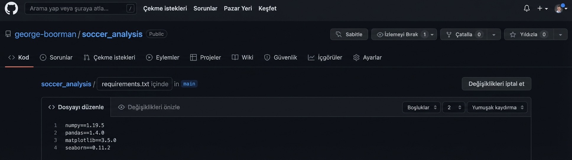 requirements-dot-txt'e seaborn paketi ve sürümünü ekleme