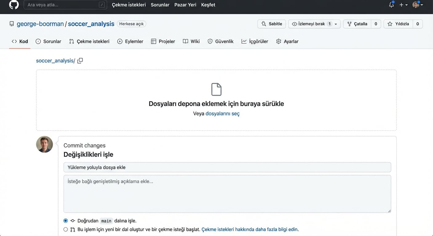Dosyayı sürükleyip depoya ekleme